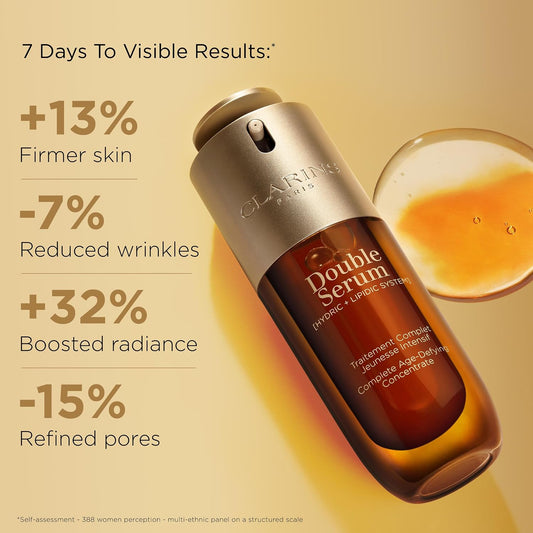 Clarins Double Serum Complete Age Control Dual-Phase Revitalizing Anti-Aging Facial Serum for Fine Lines, Wrinkles, Enlarged Pores and Radiant Skin