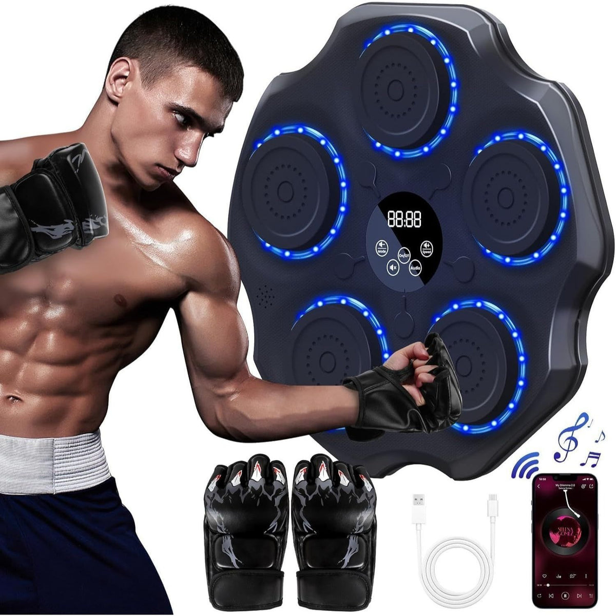 Electronic Boxing Machine with LED Lights – Wall Mounted Punching Bag, Smart Boxing Target for Interactive Fitness Training, Home Gym Workout Equipment for Adults & Kids