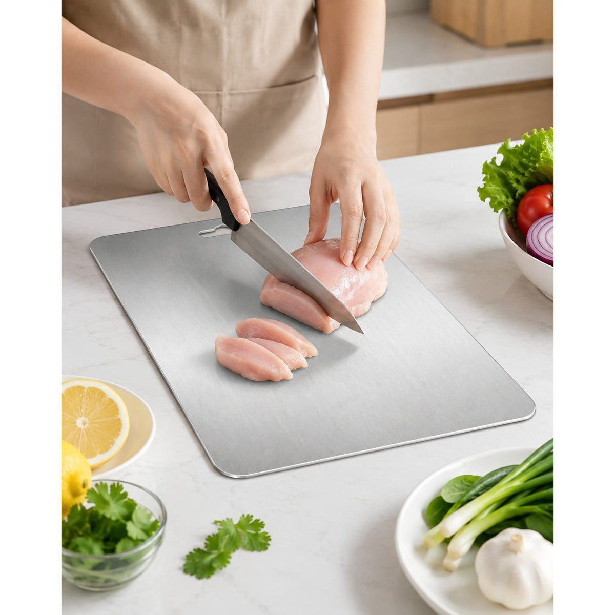 Stainless Steel Chopping Board for Kitchen, Heavy-Duty Cutting Board for Meat, Vegetables & Fruits, Easy-Clean Kitchen Cutting Board