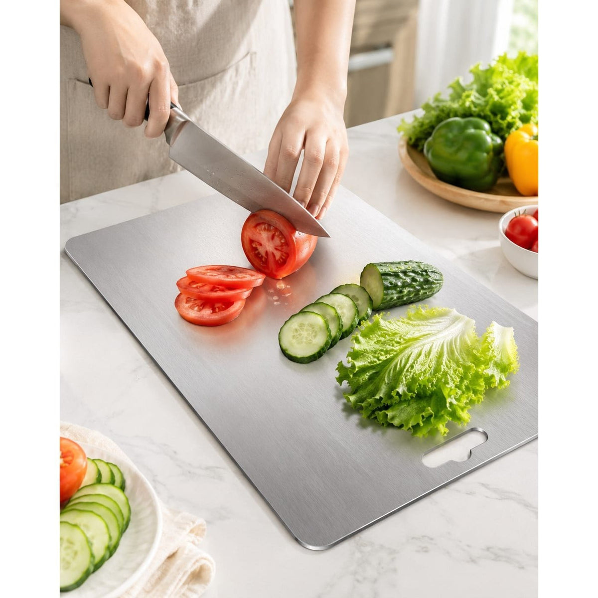 Stainless Steel Chopping Board for Kitchen, Heavy-Duty Cutting Board for Meat, Vegetables & Fruits, Easy-Clean Kitchen Cutting Board