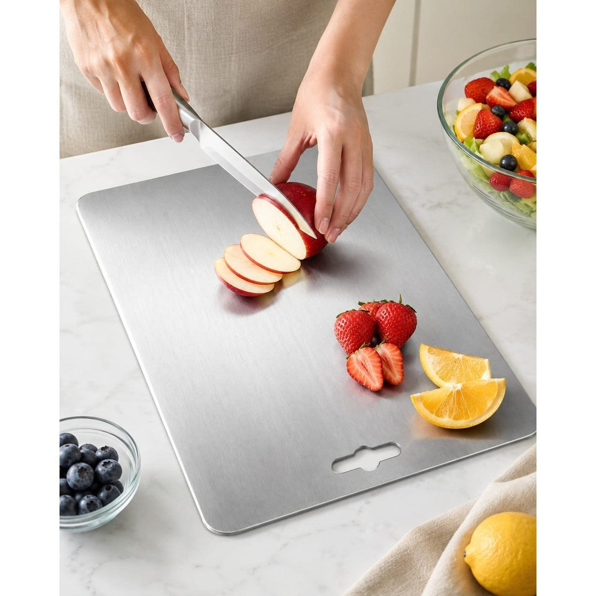 Stainless Steel Chopping Board for Kitchen, Heavy-Duty Cutting Board for Meat, Vegetables & Fruits, Easy-Clean Kitchen Cutting Board