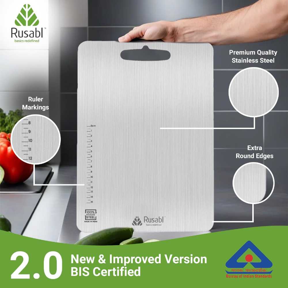 Stainless Steel Chopping Board for Kitchen, Heavy-Duty Cutting Board for Meat, Vegetables & Fruits, Easy-Clean Kitchen Cutting Board