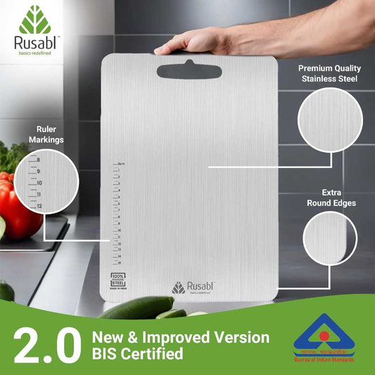 Stainless Steel Chopping Board for Kitchen, Heavy-Duty Cutting Board for Meat, Vegetables & Fruits, Easy-Clean Kitchen Cutting Board