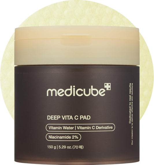 Medicube Deep Vita C Toner Pads – Vitamin C Facial Pads with 500,000 PPM Vitamin Water & 3 Vitamins for Hydration, Resurfacing & Brighter-Looking Skin, 70 Pads