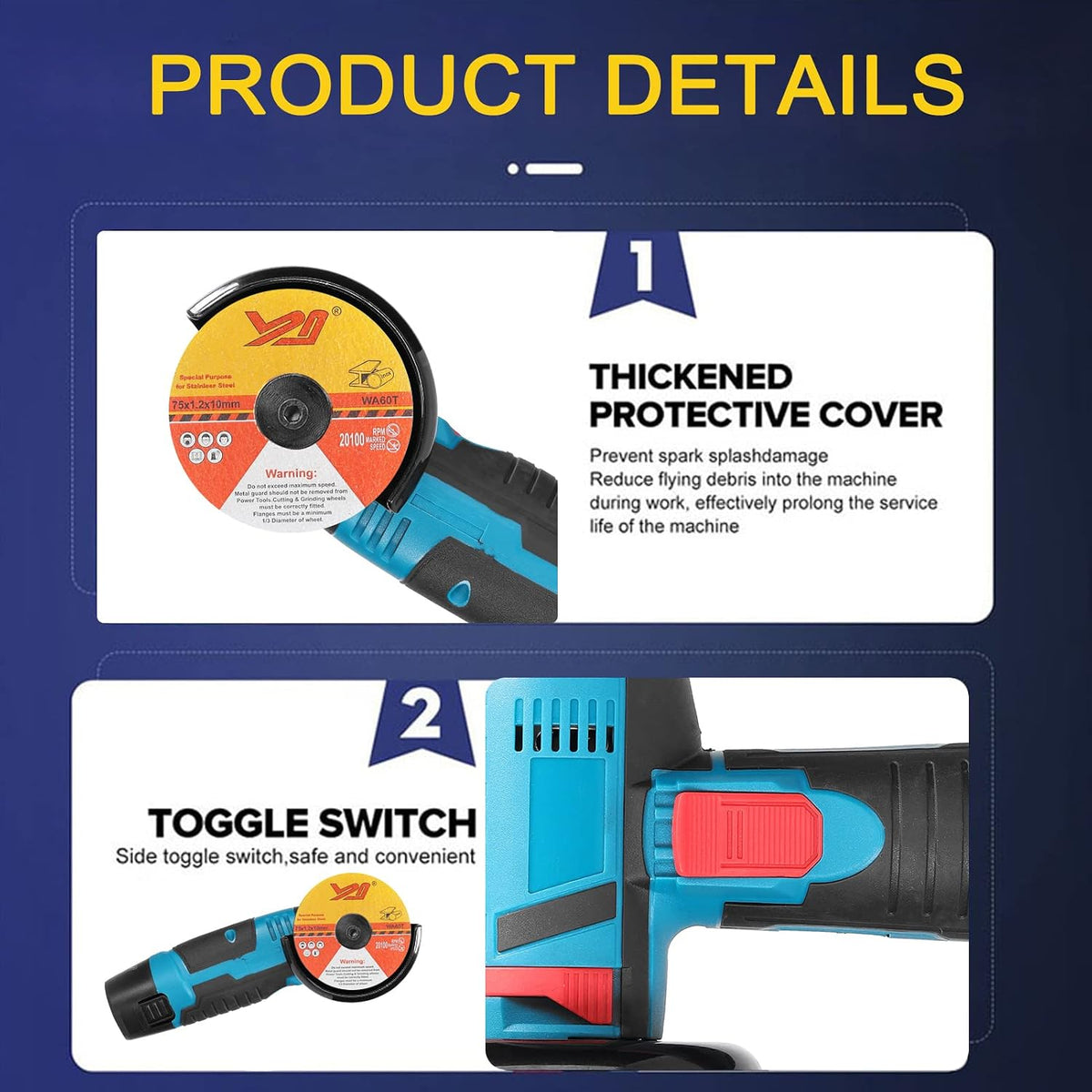 Moniss 12V Cordless Angle Grinder, Portable Electric Grinding & Cutting Machine for Wood, Ceramic Tile & DIY Projects, Rechargeable Handheld Polisher with 2 Cutting Discs