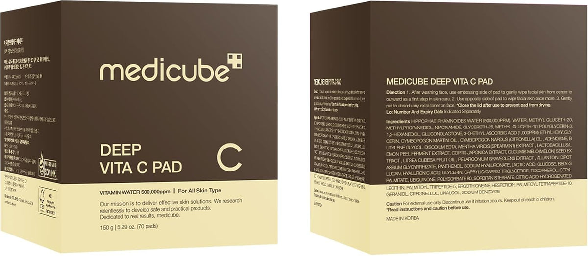 Medicube Deep Vita C Toner Pads – Vitamin C Facial Pads with 500,000 PPM Vitamin Water & 3 Vitamins for Hydration, Resurfacing & Brighter-Looking Skin, 70 Pads