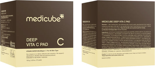 Medicube Deep Vita C Toner Pads – Vitamin C Facial Pads with 500,000 PPM Vitamin Water & 3 Vitamins for Hydration, Resurfacing & Brighter-Looking Skin, 70 Pads